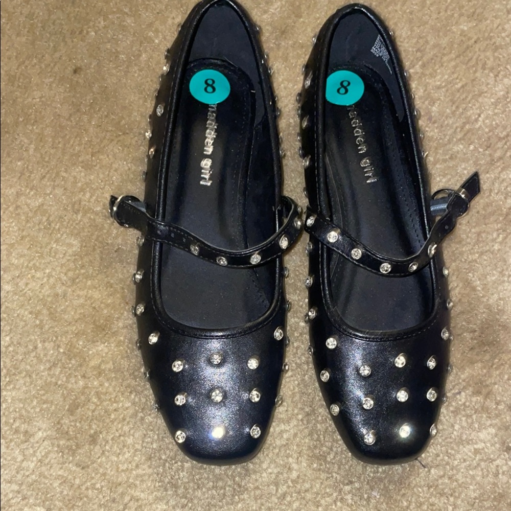 Black Studded Mary Jane Flats